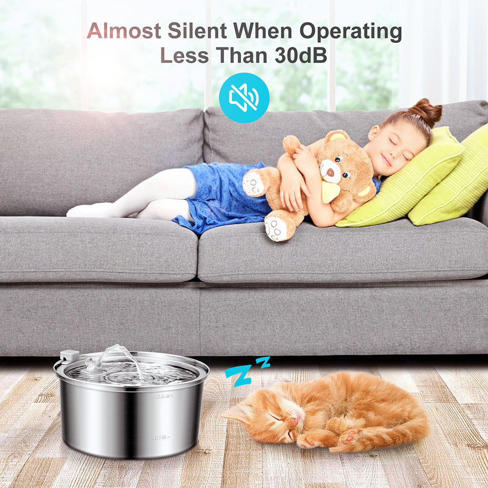 Automatic Modern 304 Stainless Steel 108oz/3.2L Pet Water Fountain Ultra-Quiet Dual Stream for Cats & Dogs