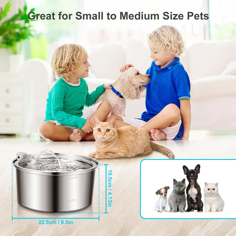 Automatic Modern 304 Stainless Steel 108oz/3.2L Pet Water Fountain Ultra-Quiet Dual Stream for Cats & Dogs