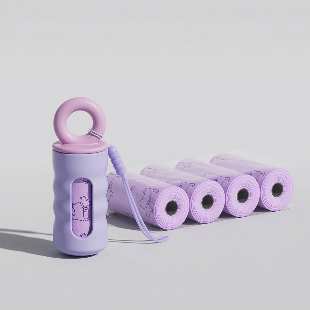 Hands-Free Dog Poop Bag Dispenser with Refill Rolls & Extended Leash Strap