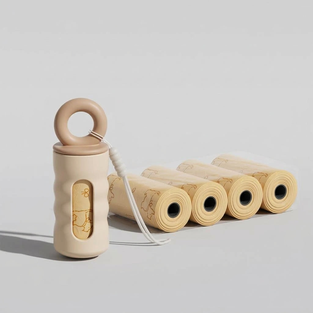 Hands-Free Dog Poop Bag Dispenser with Refill Rolls & Extended Leash Strap