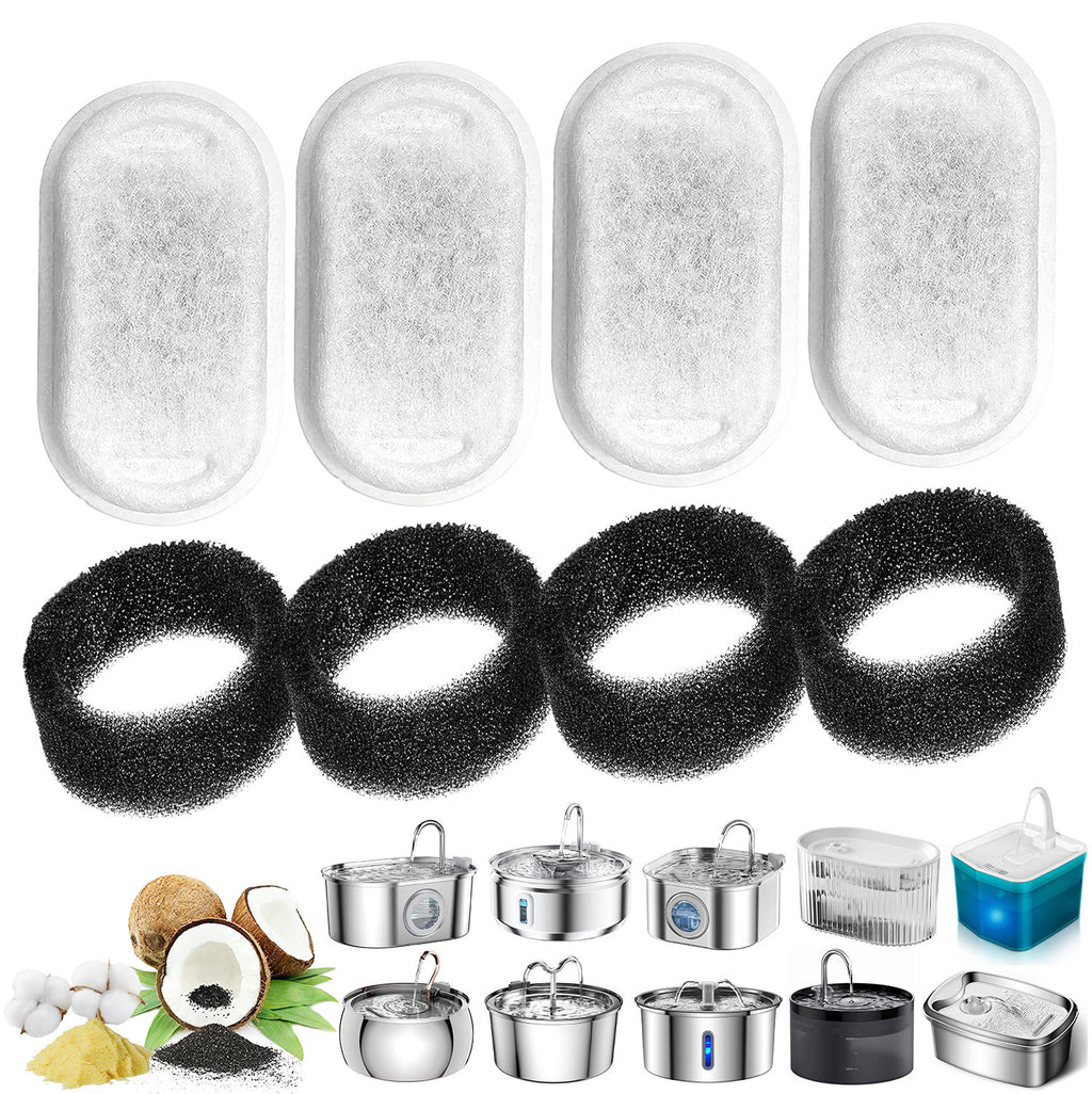 2.99inch Bamboo Activated Carbon Oval Cartridge Pet Water Fountain Compatible Stainless Steel Waterproof Portable Dispenser