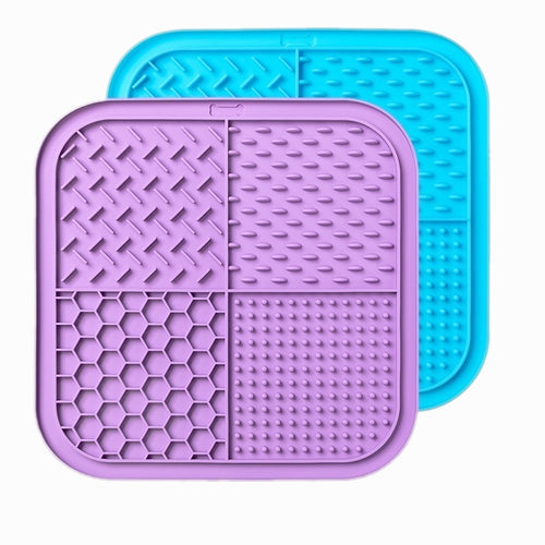 Purple and blue silicone slow feeder lick mats – dog lick mat 2-pack