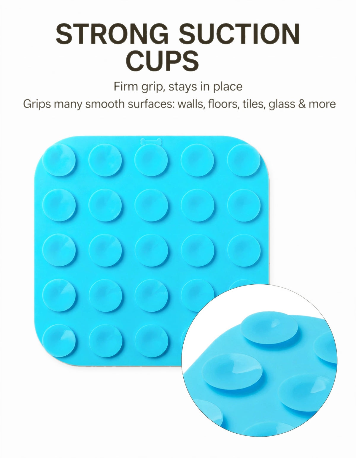 Strong suction cups on back of silicone lick mat – firm grip on tile, glass and floors