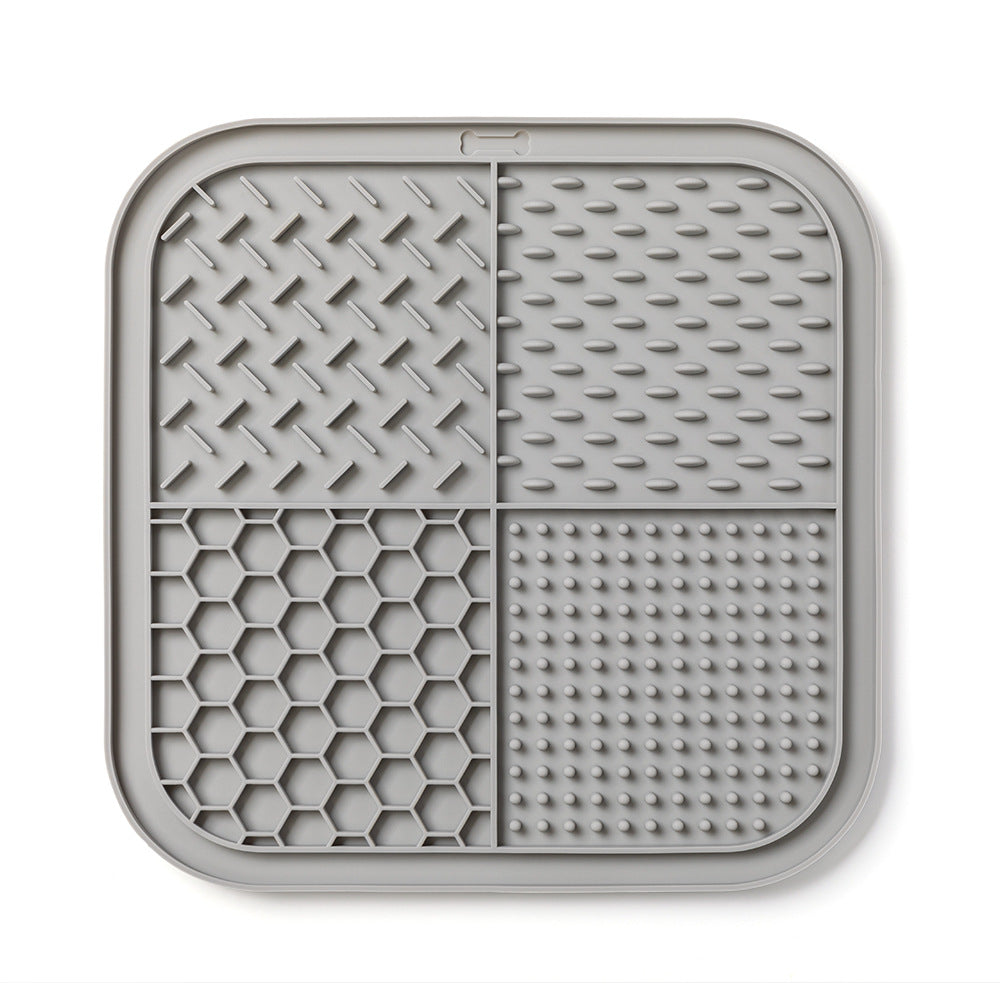 Gray silicone dog lick mat with suction cups – slow feeder lick mat for dogs and cats