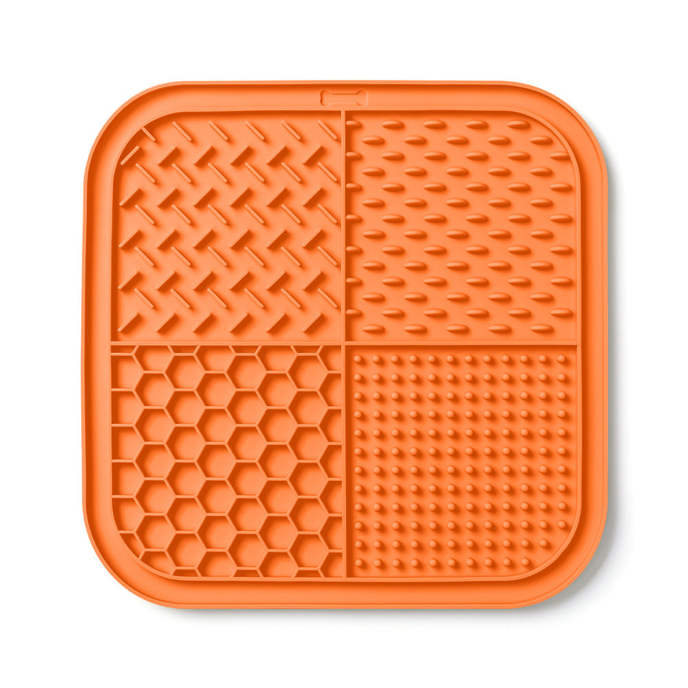 Orange silicone dog lick mat with suction cups – slow feeder lick mat for dogs and cats